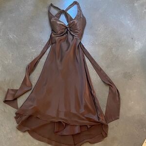 Cache Elegant silk Chocolate High Low Dress